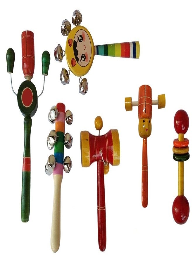 Little Mind Wooden Sound Making Baby Rattles Toys for 0 to 6 to 12 Months, New Born Babies, Infants- Set of 6 pcs - Image 1